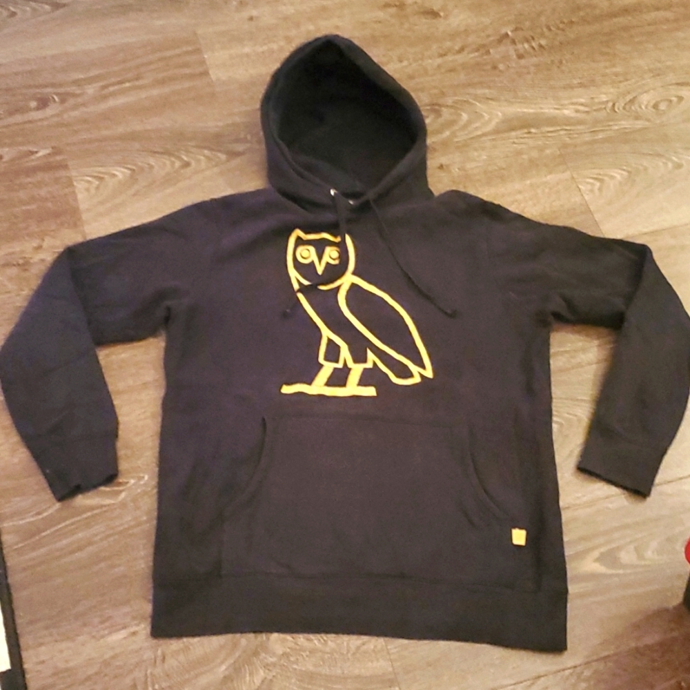Rare 🦉 Drake OVO OG Owl Hoodie Black Gold Embroidered Octobers Very Own - LARGE